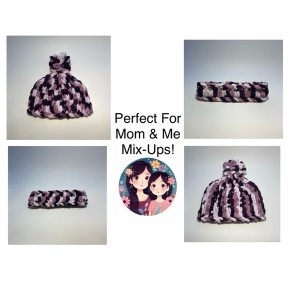 Handmade Women’s/Junior’s Winter Hat With Loopy Pom-Pom - Variegated Purple - Picture 9 of 9